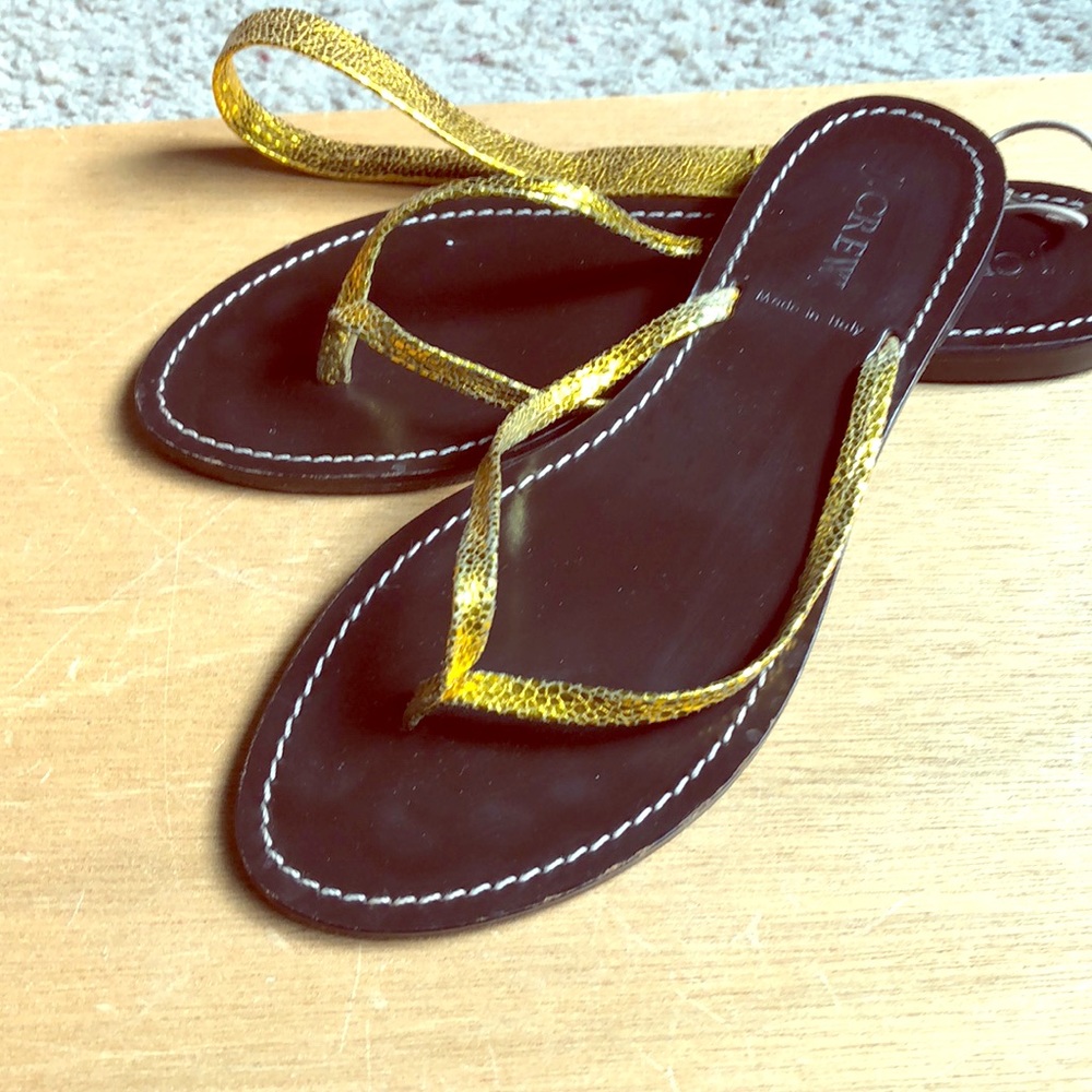 J CREW gold flip flops